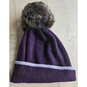 UGG Wool Cashmere Beanie Hat Burgundy Pom Pom Rib‎ Knit Winter Women’s